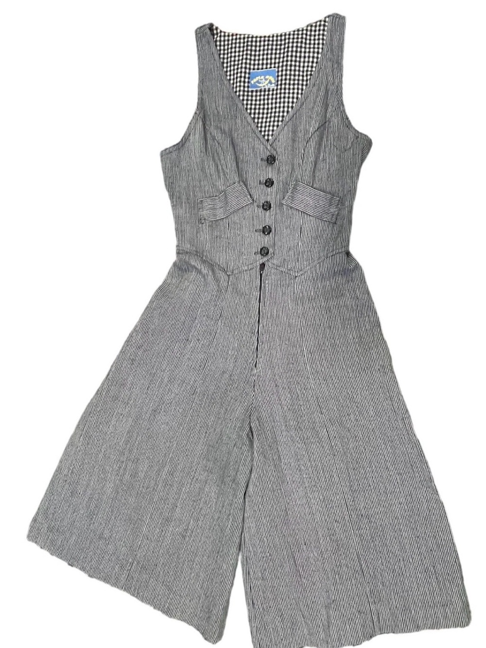 Old Money Dark Academia Papermoon Gray Pinstripe Wide-Leg Sleeveless Jumpsuit - Picture 1 of 6